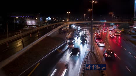 Night-timelapse-of-busy-street-in-Warsaw