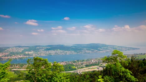 Schweiz-Zürich-See-berühmte-Uetliberg-Top-Aussichtspunkt-Stadtbild-Panorama-4k-Zeitraffer