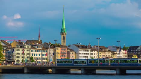 switzerland-sunny-day-zurich-city-river-traffic-bridge-panorama-4k-timelapse