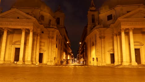 Edifices-Of-Santa-Maria-In-Montesanto-On-Piazza-Del-Popolo---Hyper-Lapse