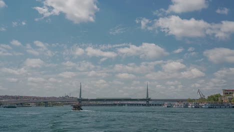 ferry-services-at-sea,-traffic-on-the-bridge,-time-lapse