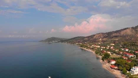 Aerial-view-of-the-small-Greek-village-on-the-shore-of-the-Aegean-Sea