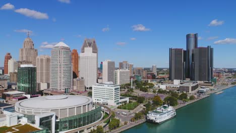 Detroit-Michigan-Stadtansicht-Luftaufnahme-USA