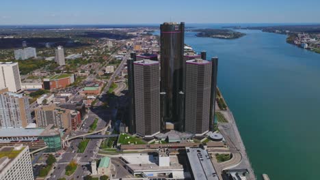 Detroit-Michigan-Renaissance-center-Cityscape-Aerial-view-USA