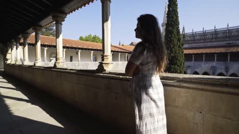 Woman-in-dress-in-old-monastery