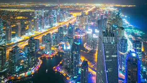 Lámpara-de-noche-de-vista-de-la-marina-de-dubai-lapso-de-tiempo