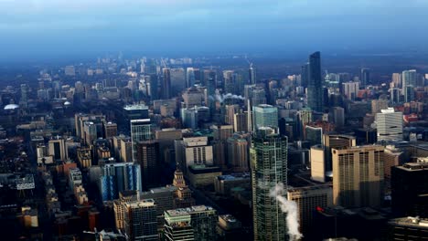 Timelapse-aerial-view-of-Toronto,-Canada's-city-center