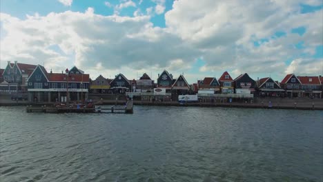 Volendam-town-in-North-Holland-in-the-Netherlands-Fly-Backwards-View