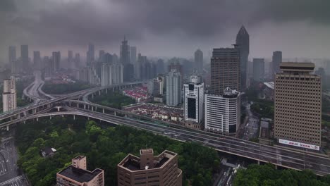 rainy-cloudy-panoramic-rooftop-view-on-traffic-flyover-road-4k-time-lapse-from-shanghai