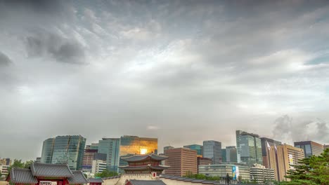 Panorama-de-timelapse-atardecer-centro-de-la-ciudad-de-Seúl