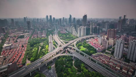 china-summer-day-shanghai-cityscape-traffic-road-junction-roof-top-panorama-4k-time-lapse