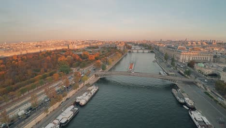 Aerial-view-of-Paris-with-Seine-river-during-sunset