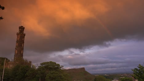 Panoramic-view-of-Edinburgh-city-at-sunset,-Scotland,-United-Kingdom,