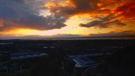 Panoramic-view-of-Edinburgh-city-at-sunset,-Scotland,-United-Kingdom,