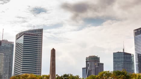 Time-Lapse-of-Warsaw-City-with-nice-clouds-and-sun-rays,-Poland,-Europe