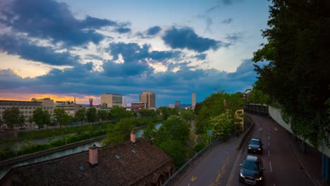 switzerland-sunset-zurich-city-riverside-traffic-bay-bridge-panorama-4k-timelapse