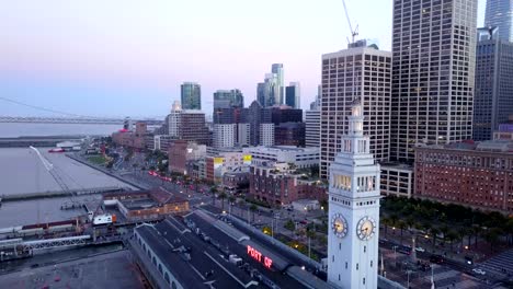 Abenddämmerung-Ferry-Terminal-Uhrturm-Waterfront-San-Francisco-Embarcadero