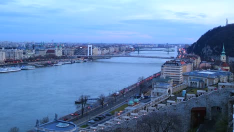 Evening-landscape-vista-of-european-city-in-4K.-View-of-Budapest-Hungary-at-night