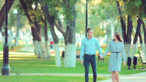 Young-happy-couple-walking-in-beautiful-summer-park