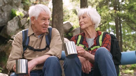 Seniors-Drinking-Tea-and-Talking-in-Mountain-Forest