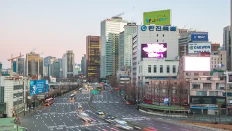 Night-to-day-time-lapse-of-Traffic-in-Seoul,-South-Korea-timelapse-4K