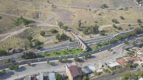 Izmir-view,--traffic-aerial-shot,-aqueducts