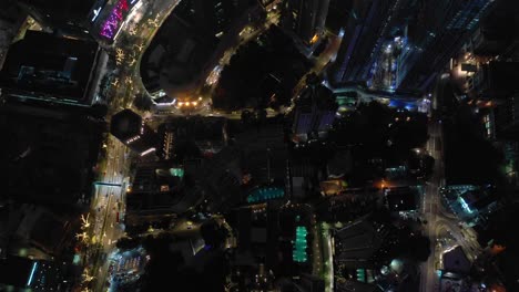 Nacht-Beleuchtung-Kuala-Lumpur-Stadtverkehrs-Straßen-Antenne-Topdown-anzeigen-4-k-malaysia