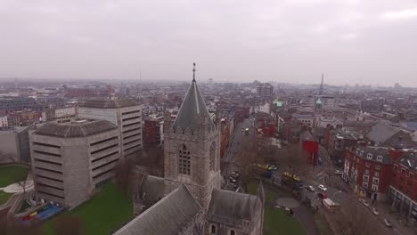 Aerial-Drone-Shot-of-Christ-Church-Which-Starts-on-the-Dublin-CityScape-in-Ireland