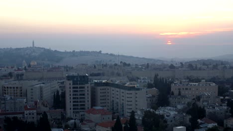 Sunrise-above-Old-City-Time-Lapse,-Jerusalem,-Israel