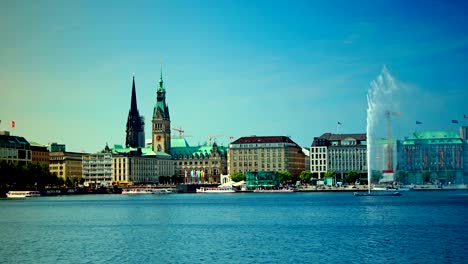 Lago-Alster,-Hamburgo,-Alemania,-time-lapse