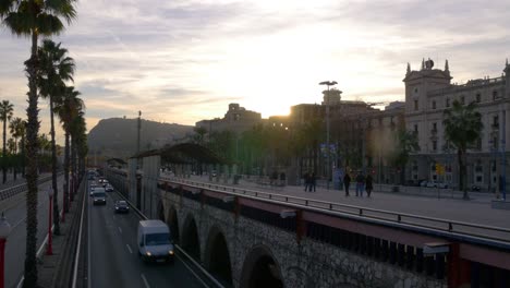 Sonnenuntergang-von-barcelona-der-bay-road-4-k-Spanien