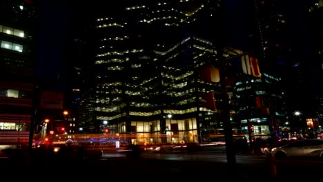 Timelapse-of-Toronto,-Canada-downtown-area-at-night