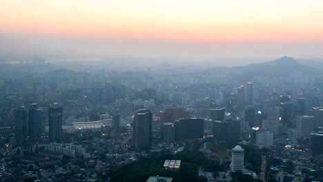 Aerial-view-of-sunset-at-Seoul