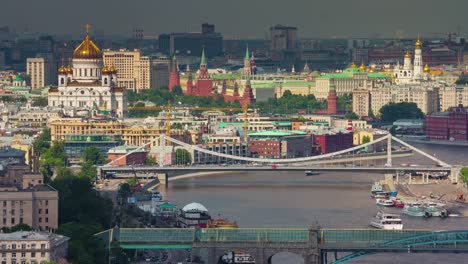 Rusia-día-soleado-Moscú-río-ciudad-techo-superior-panorama-4k-lapso-de-tiempo