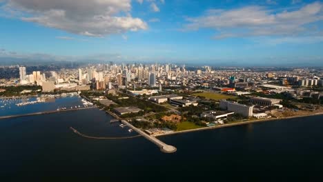 Aerial-city-with-skyscrapers-and-buildings.-Philippines,-Manila,-Makati