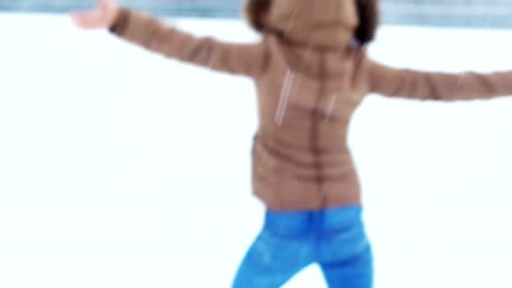 Smiling-woman-in-fur-jacket-enjoying-the-snowfall