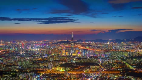 Zeitraffer-der-Stadt-Seoul-und-Lotte-Tower,-Südkorea.