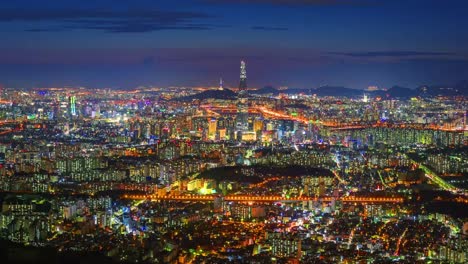 Seoul-City-und-Lotte-Tower,-Südkorea.-Zeitraffer