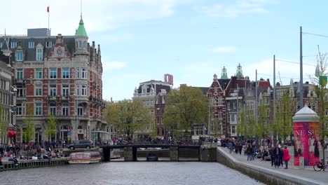 The-landscape-view-of-the-big-canal-and-the-buildings-in-Amsterdam