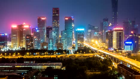 Zeitraffer-von-Jianwai-SOHO,-der-CBD-Skyline-bei-Nacht-in-Peking,-China