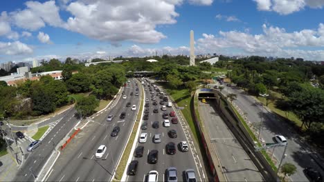 Aerial-View-of-23-de-Maio-Avenue-in-Sao-Paulo,-Brazil