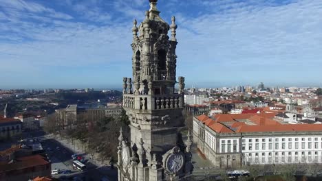 Aerial-View-of-Clerigos-Tower,-Porto,-Portugal