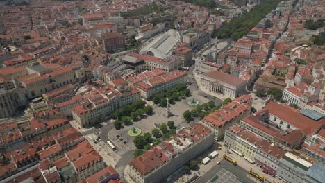 Portugal-día-soleado-Lisboa-ciudad-central-rossio-Plaza-aérea-panorama-4k