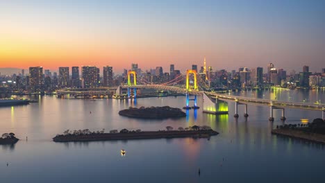 Day-to-Night-Timelapse-video-of-Tokyo-city-skyline-with-view-of-Tokyo-bay-in-Tokyo-city,-Japan-Time-Lapse-4K