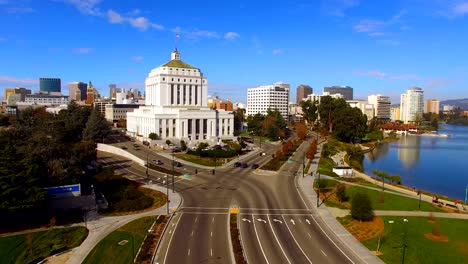 Oakland-California-Innenstadt-Skyline-Lake-Merritt,-San-Francisco