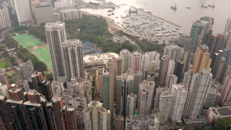 Aerial-drone-shot-of-Hong-Kong-city