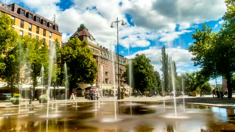 Downtown-Örebro-Sweden-Fountain-Time-Lapse