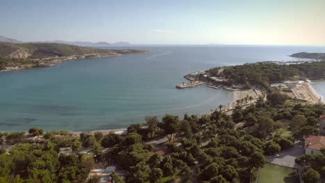 Aerial-view-of-relaxing-residential-area-located-at-seaside-in-Greece.