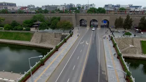 AERIAL-View-of-City-Moat-of-xi'an/-Xi'an,-Shaanxi,-China