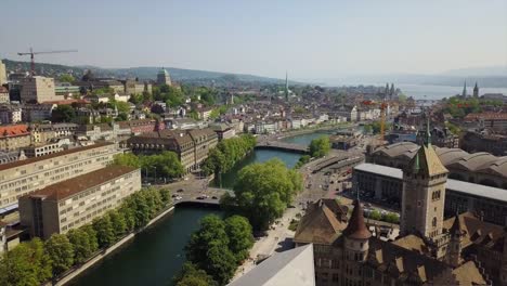 sonnigen-Tag-Zürich-Zentrum-Museum-Stadtschloss-Luftbild-Panorama-4k-Schweiz